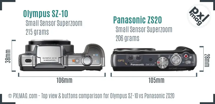 Olympus SZ-10 vs Panasonic ZS20 top view buttons comparison