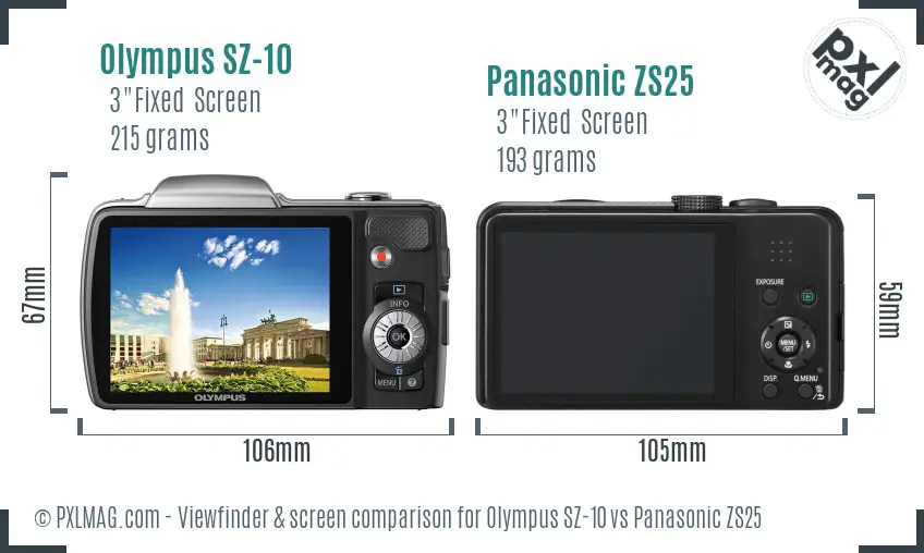 Olympus SZ-10 vs Panasonic ZS25 Screen and Viewfinder comparison