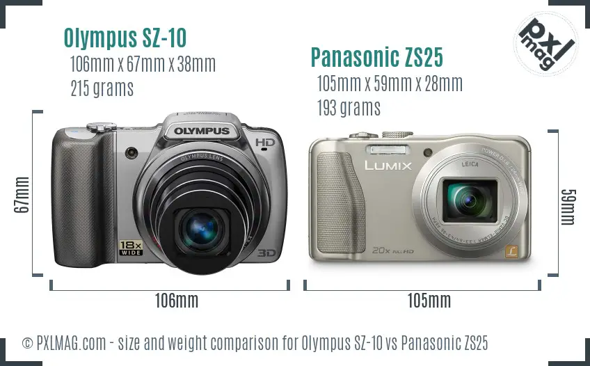 Olympus SZ-10 vs Panasonic ZS25 size comparison