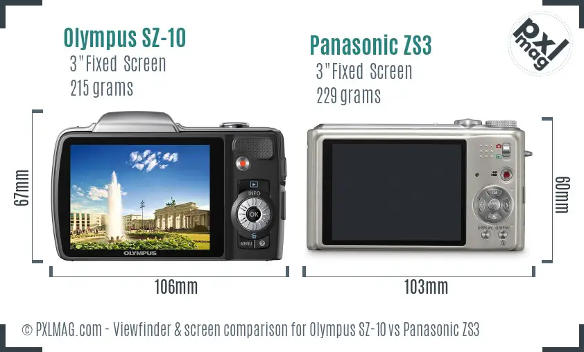Olympus SZ-10 vs Panasonic ZS3 Screen and Viewfinder comparison