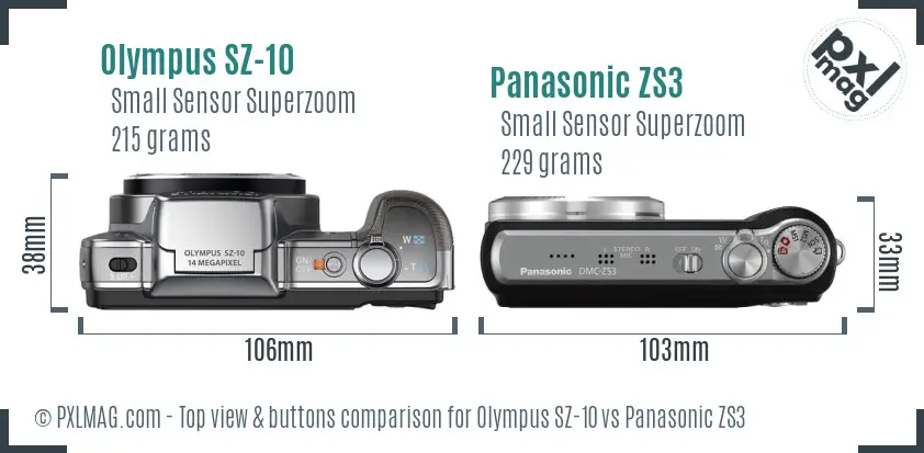 Olympus SZ-10 vs Panasonic ZS3 top view buttons comparison