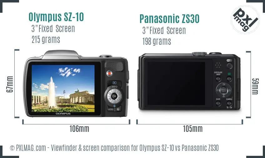 Olympus SZ-10 vs Panasonic ZS30 Screen and Viewfinder comparison