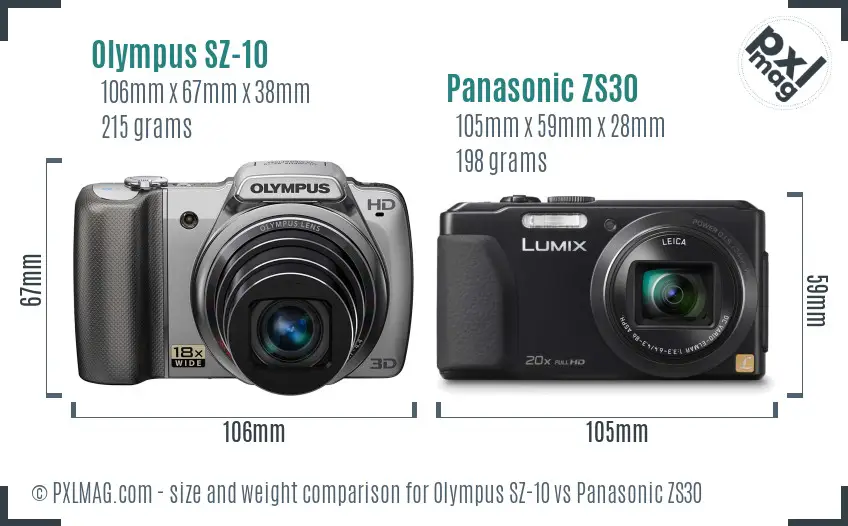 Olympus SZ-10 vs Panasonic ZS30 size comparison