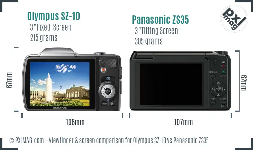Olympus SZ-10 vs Panasonic ZS35 Screen and Viewfinder comparison