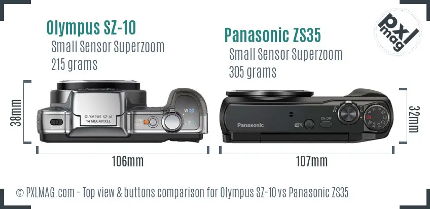 Olympus SZ-10 vs Panasonic ZS35 top view buttons comparison