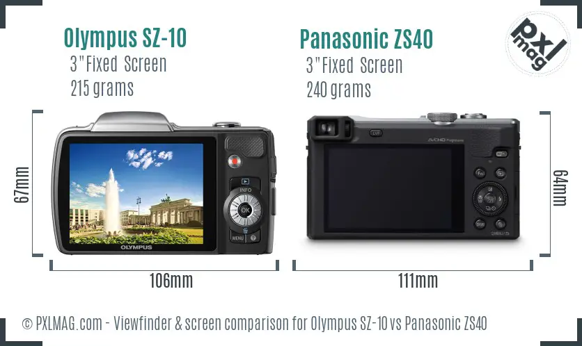 Olympus SZ-10 vs Panasonic ZS40 Screen and Viewfinder comparison