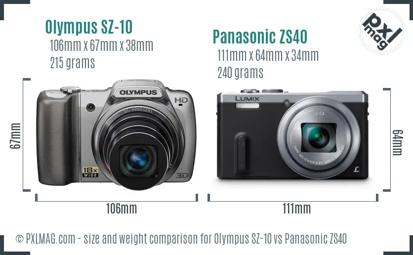 Olympus SZ-10 vs Panasonic ZS40 size comparison