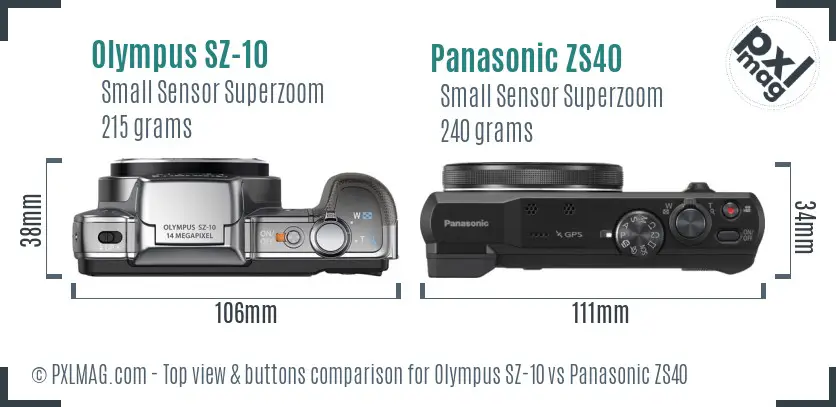 Olympus SZ-10 vs Panasonic ZS40 top view buttons comparison