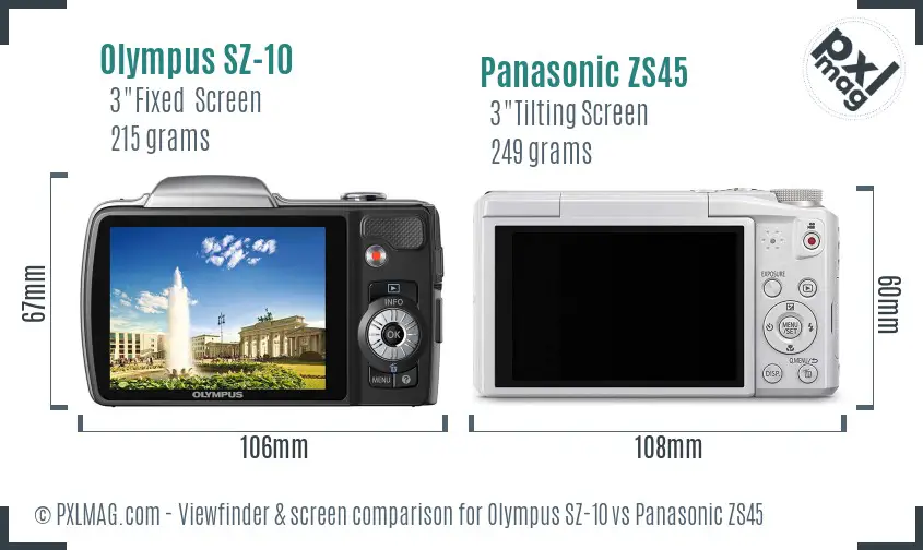 Olympus SZ-10 vs Panasonic ZS45 Screen and Viewfinder comparison