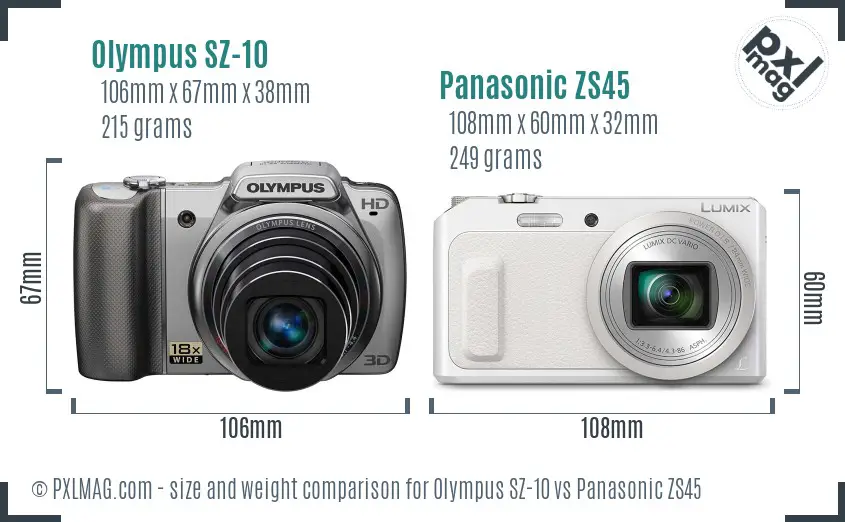 Olympus SZ-10 vs Panasonic ZS45 size comparison