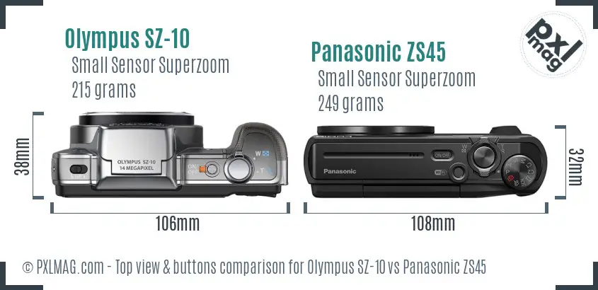 Olympus SZ-10 vs Panasonic ZS45 top view buttons comparison