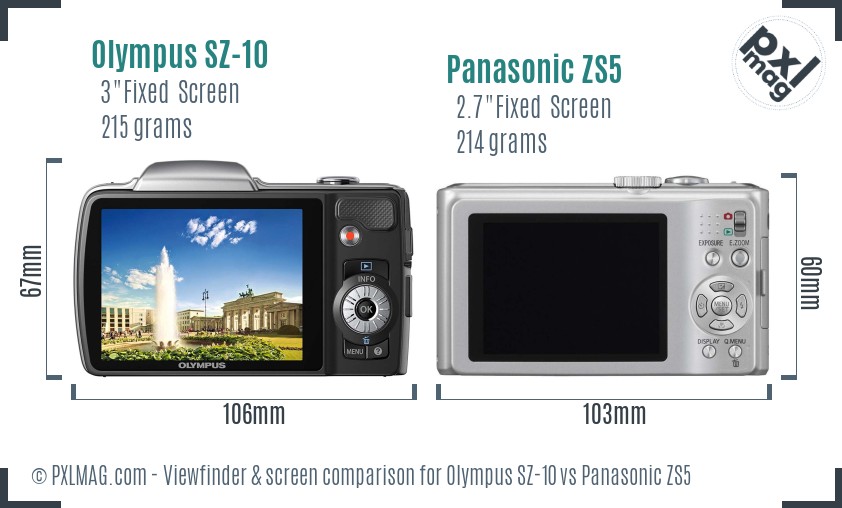 Olympus SZ-10 vs Panasonic ZS5 Screen and Viewfinder comparison