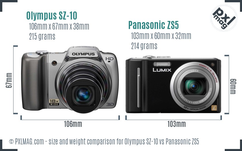 Olympus SZ-10 vs Panasonic ZS5 size comparison