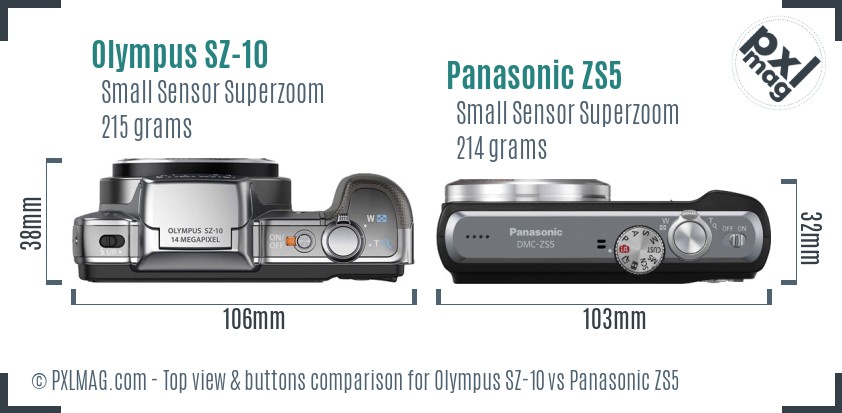 Olympus SZ-10 vs Panasonic ZS5 top view buttons comparison