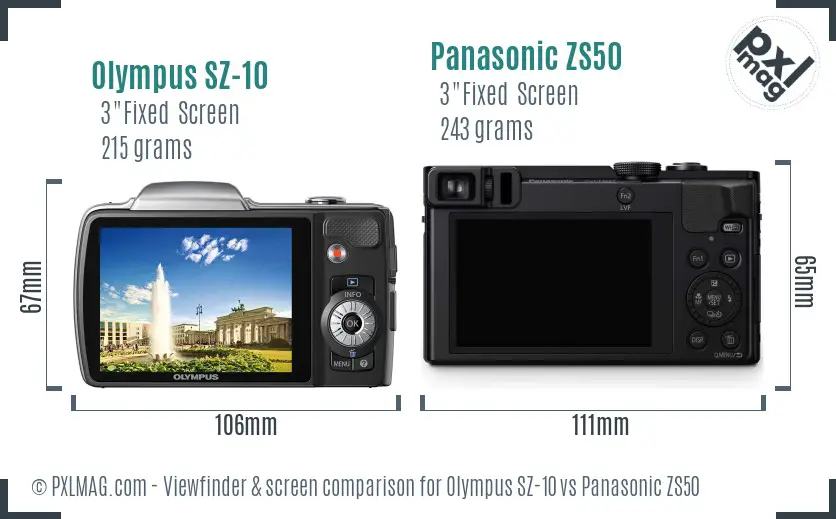 Olympus SZ-10 vs Panasonic ZS50 Screen and Viewfinder comparison