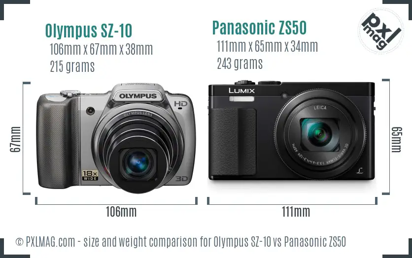 Olympus SZ-10 vs Panasonic ZS50 size comparison