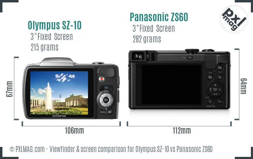 Olympus SZ-10 vs Panasonic ZS60 Screen and Viewfinder comparison