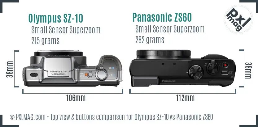 Olympus SZ-10 vs Panasonic ZS60 top view buttons comparison