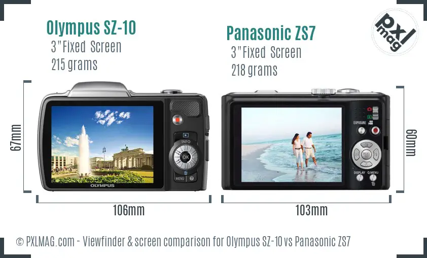 Olympus SZ-10 vs Panasonic ZS7 Screen and Viewfinder comparison