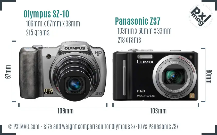 Olympus SZ-10 vs Panasonic ZS7 size comparison