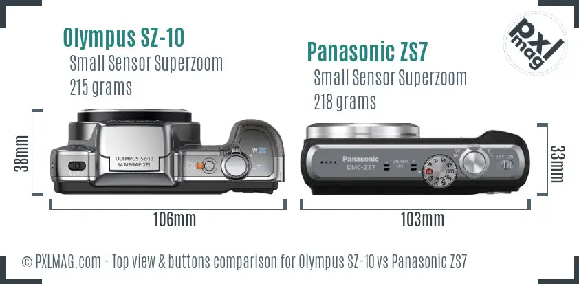 Olympus SZ-10 vs Panasonic ZS7 top view buttons comparison