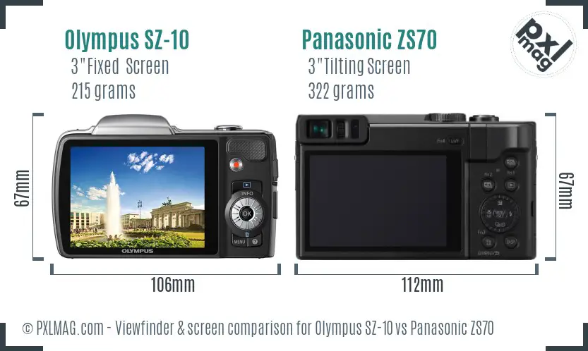 Olympus SZ-10 vs Panasonic ZS70 Screen and Viewfinder comparison