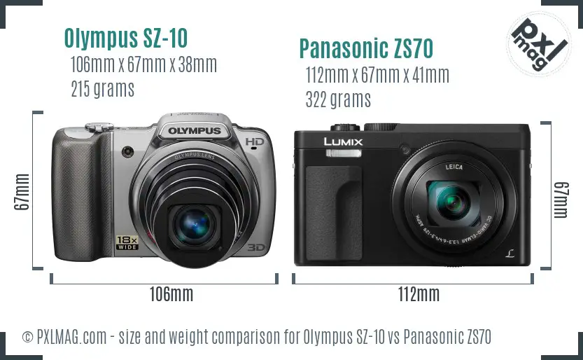 Olympus SZ-10 vs Panasonic ZS70 size comparison