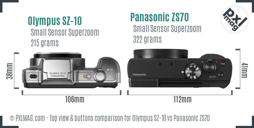 Olympus SZ-10 vs Panasonic ZS70 top view buttons comparison