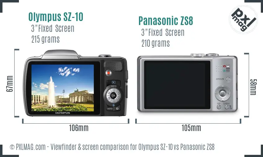 Olympus SZ-10 vs Panasonic ZS8 Screen and Viewfinder comparison