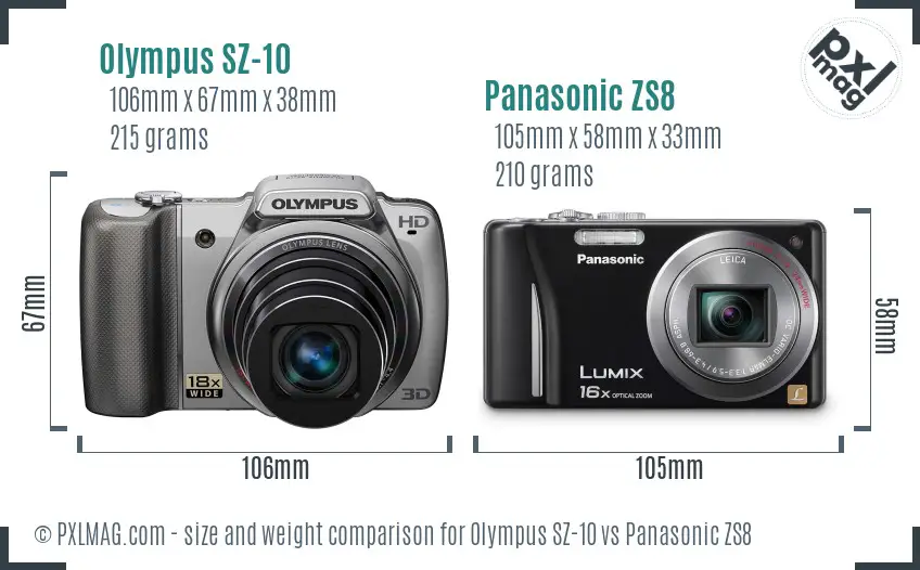 Olympus SZ-10 vs Panasonic ZS8 size comparison