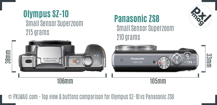 Olympus SZ-10 vs Panasonic ZS8 top view buttons comparison