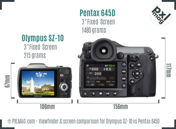 Olympus SZ-10 vs Pentax 645D Screen and Viewfinder comparison