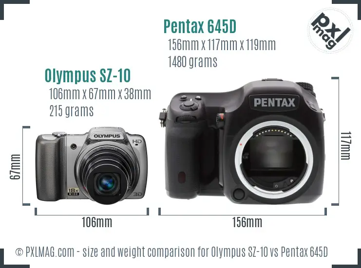Olympus SZ-10 vs Pentax 645D size comparison
