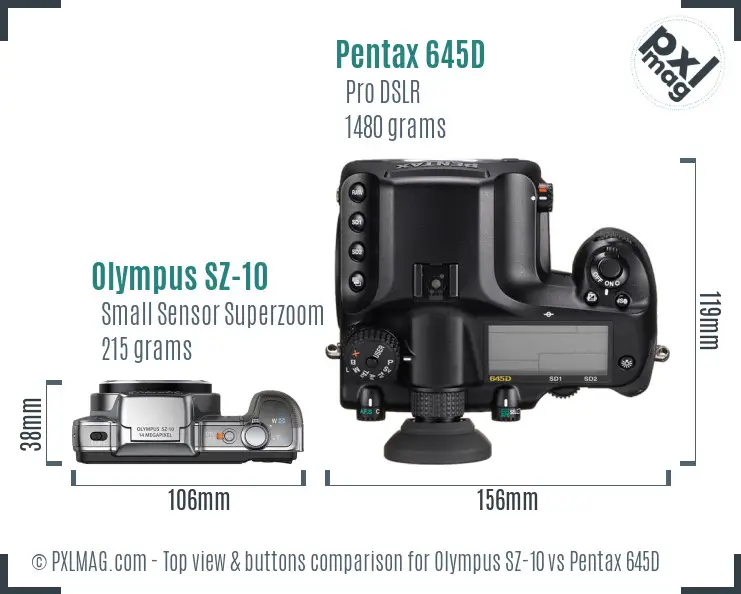 Olympus SZ-10 vs Pentax 645D top view buttons comparison