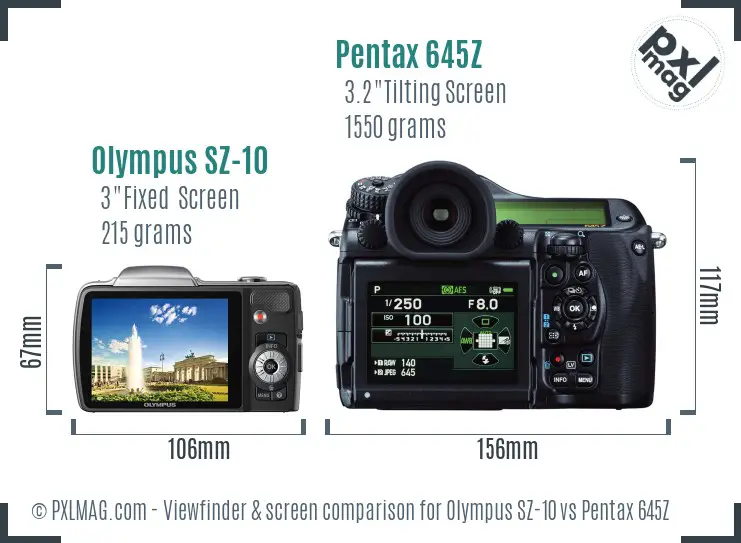 Olympus SZ-10 vs Pentax 645Z Screen and Viewfinder comparison