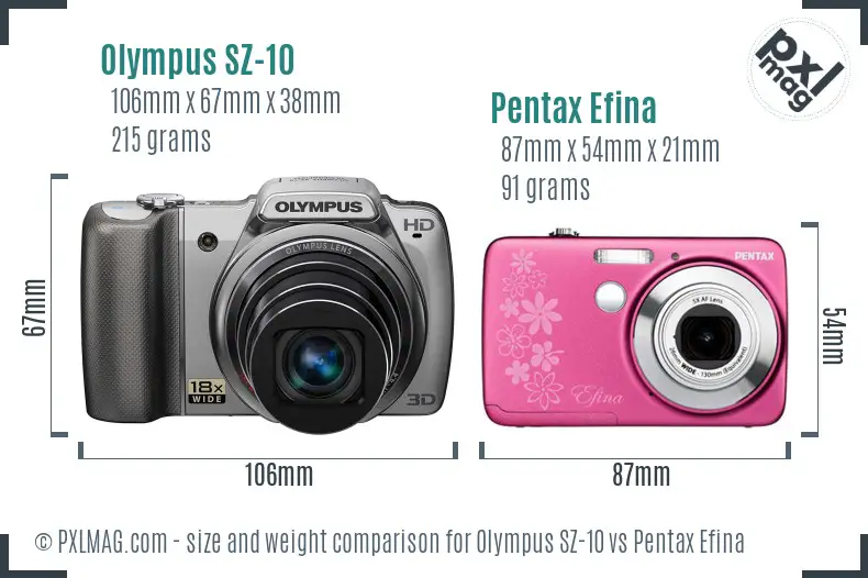 Olympus SZ-10 vs Pentax Efina size comparison