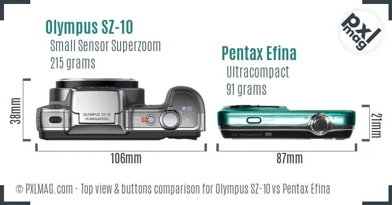 Olympus SZ-10 vs Pentax Efina top view buttons comparison