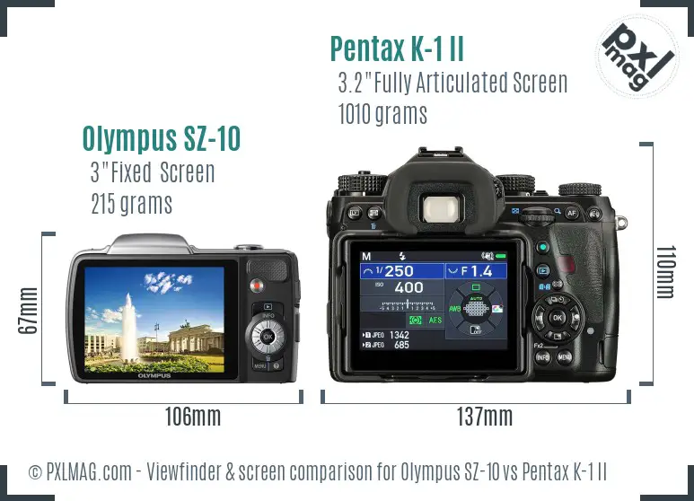 Olympus SZ-10 vs Pentax K-1 II Screen and Viewfinder comparison