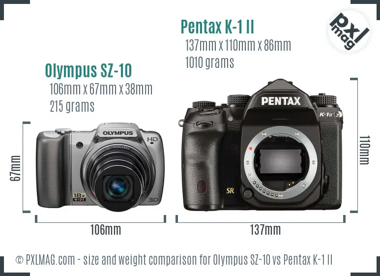 Olympus SZ-10 vs Pentax K-1 II size comparison