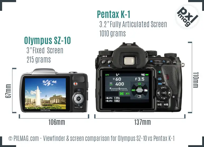 Olympus SZ-10 vs Pentax K-1 Screen and Viewfinder comparison