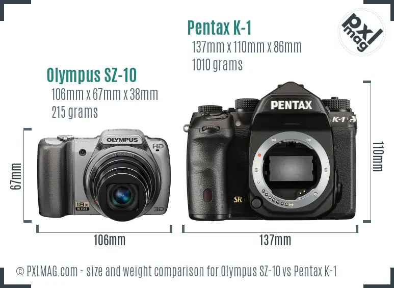 Olympus SZ-10 vs Pentax K-1 size comparison