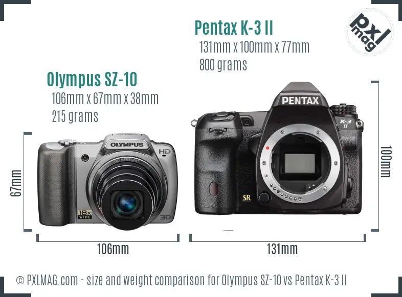 Olympus SZ-10 vs Pentax K-3 II size comparison