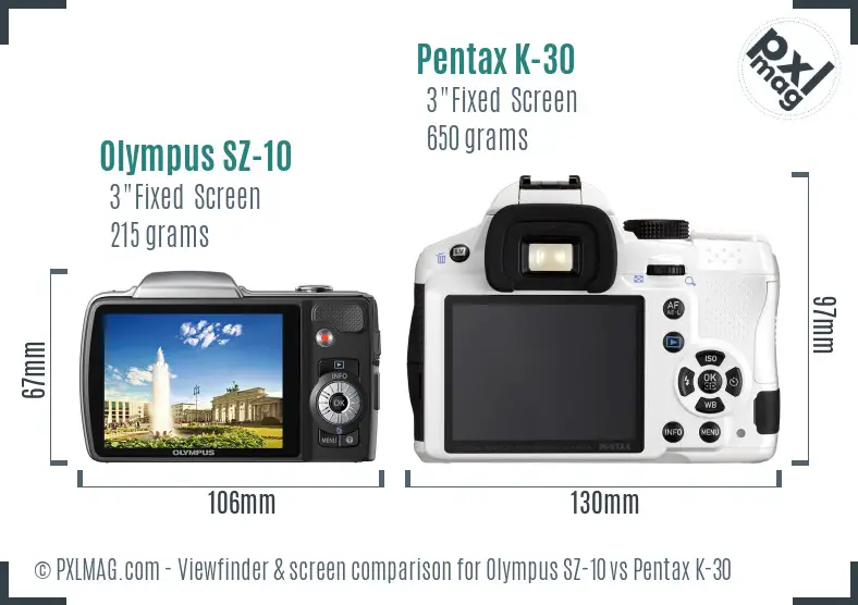 Olympus SZ-10 vs Pentax K-30 Screen and Viewfinder comparison