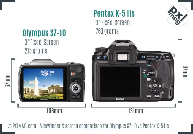 Olympus SZ-10 vs Pentax K-5 IIs Screen and Viewfinder comparison
