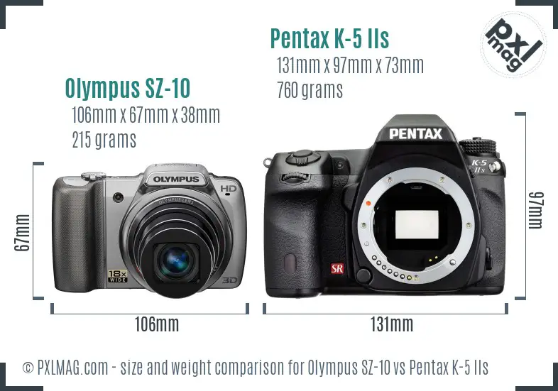 Olympus SZ-10 vs Pentax K-5 IIs size comparison
