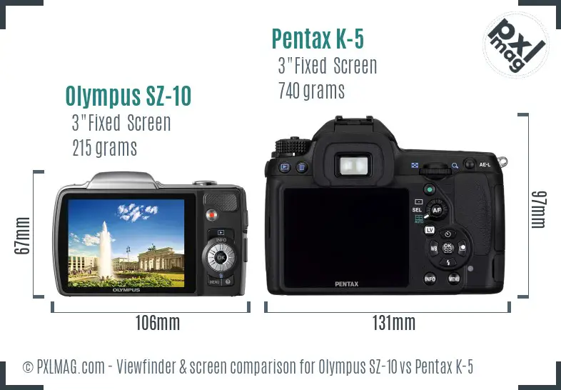 Olympus SZ-10 vs Pentax K-5 Screen and Viewfinder comparison