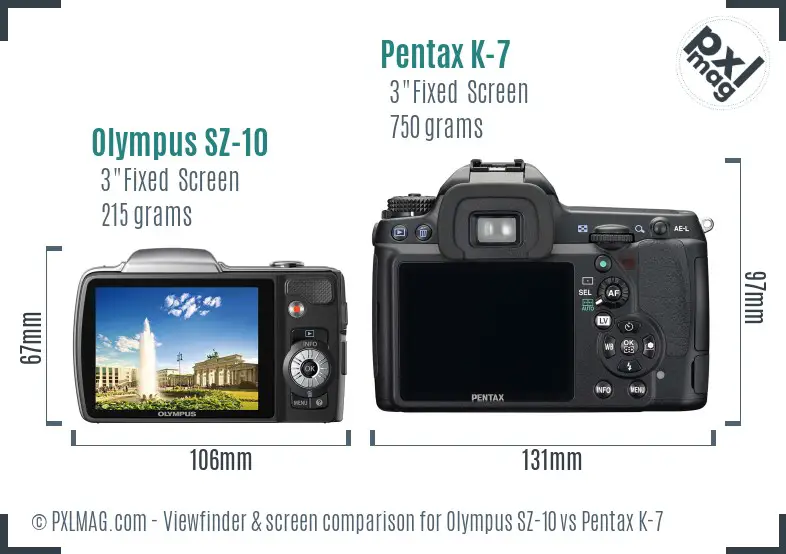 Olympus SZ-10 vs Pentax K-7 Screen and Viewfinder comparison