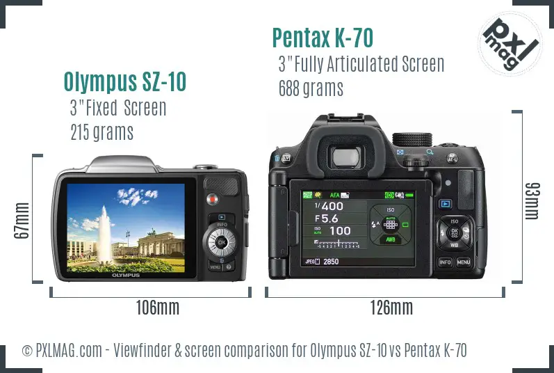 Olympus SZ-10 vs Pentax K-70 Screen and Viewfinder comparison