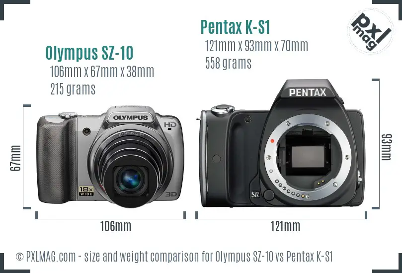 Olympus SZ-10 vs Pentax K-S1 size comparison Olympus SZ-10 vs Pentax K-S1 size comparison