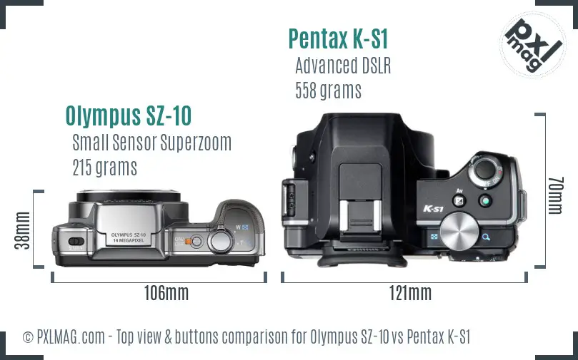 Olympus SZ-10 vs Pentax K-S1 top view buttons comparison Olympus SZ-10 vs Pentax K-S1 top view buttons comparison
